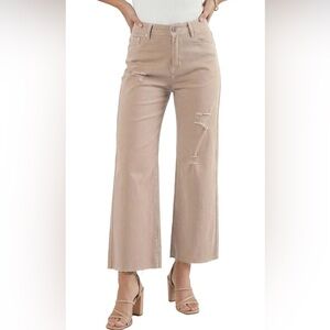 Cropped Beige Khaki Tan Distressed Women Jeans, Size 4